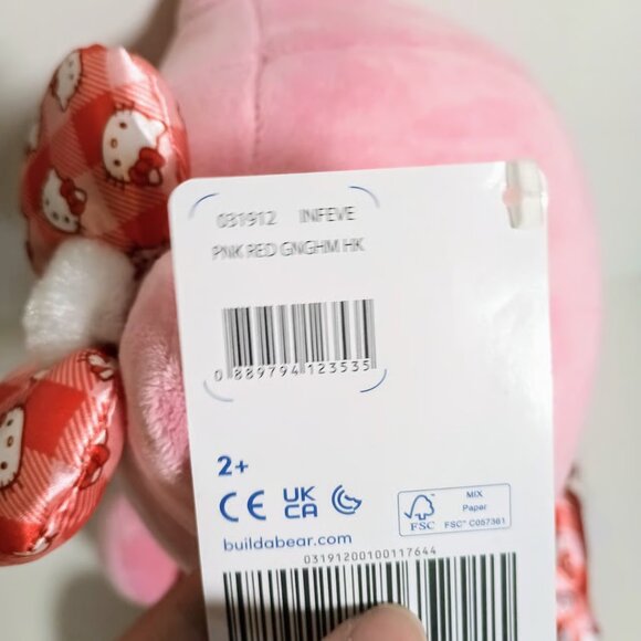 Build A Bear Hello Kitty Pink Holly Jolly Red Gingham Dress Matches Bow - Picture 5 of 6